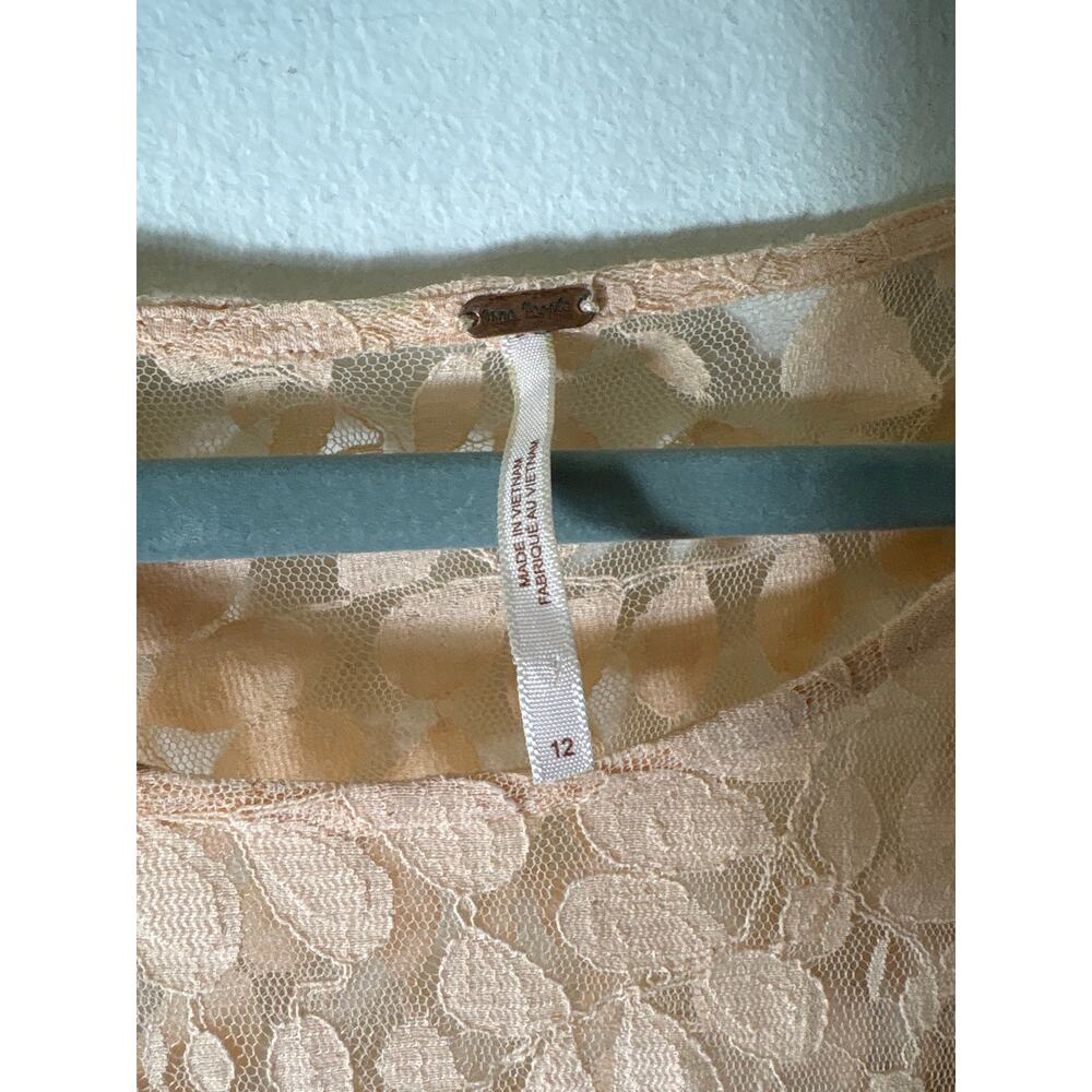 Free People Peach Long Sleeve Lace Midi Dress Sz 12 - Picture 2 of 3